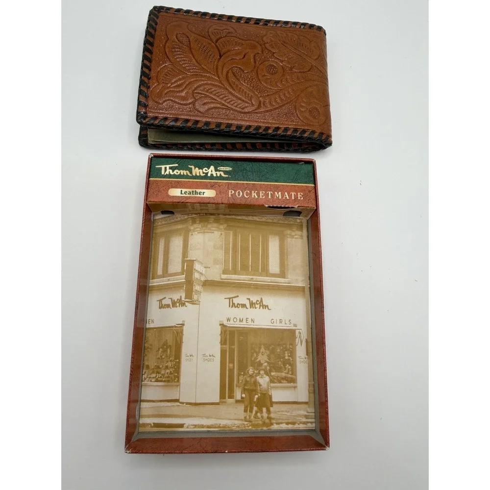 Vintage Thom McAn Pocketmate Leather Wallet CHAC-MOOL Tooled Aztec Maya New NIB
